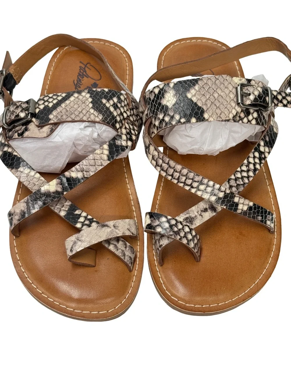 New Patricia Nash Fidella Leather Toe-Ring Sandals – Snake Print Size 8